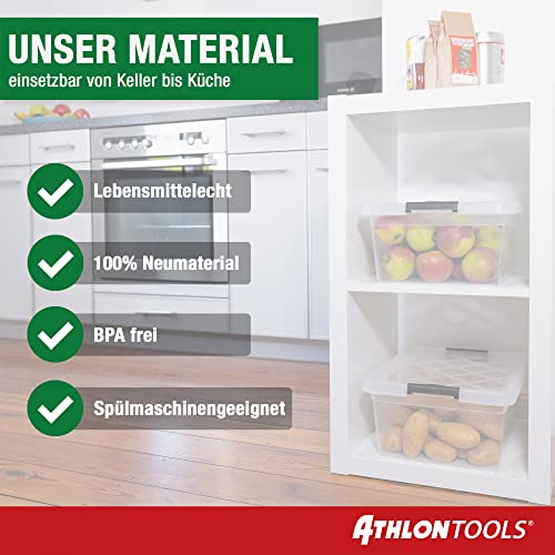 ATHLON TOOLS 6 cajas de almacenamiento de 5 L con tapa, aptas para alimentos, clips de cierre, caja de plástico 100% transparente, cajas de ropa apilables