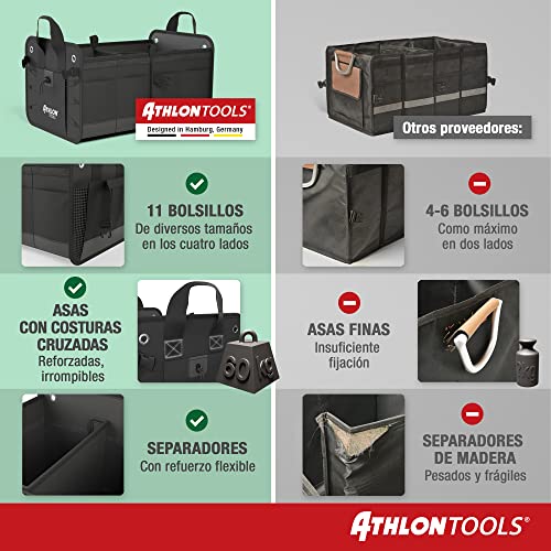 ATHLON TOOLS Bolsa de maletero prémium con tapa, XXL de 60 litros organizador de maletero, base extraestable e impermeable con cierre de tiras antideslizante