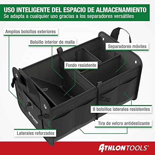 ATHLON TOOLS Bolsa de maletero prémium con tapa, XXL de 60 litros organizador de maletero, base extraestable e impermeable con cierre de tiras antideslizante