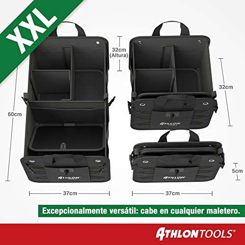 ATHLON TOOLS Bolsa de maletero prémium con tapa, XXL de 60 litros organizador de maletero, base extraestable e impermeable con cierre de tiras antideslizante