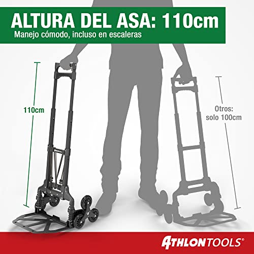 ATHLON TOOLS Carretilla Plegable de Aluminio, Mango extralargo de 110 cm, Superficie de Carga con Almohadillas Antideslizantes, Modelo 2024