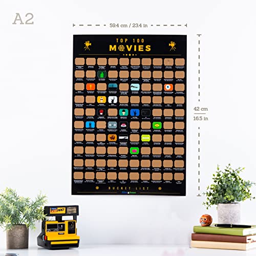 Atlas & Green 100 Movies Scratch Off Poster Bucket List | Pegatinas, Picking para rascar y Tubo de Regalo | califique Cada película y personalice su póster!