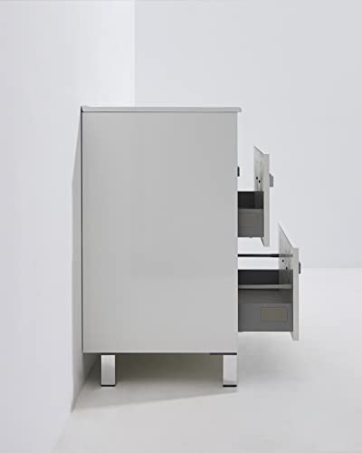 Atrios Modelo Marte Conjunto Baño con Patas, 2 Cajones y 1 Hueco con Puerta, Lavabo Porcelánico Incluido, Mueble MONTADO, Madera, Lacado Blanco, 100 cm