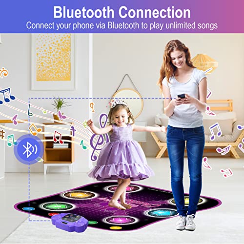 Aucrsozk Niños Alfombra de Baile para 3 4 5 6 7 8 9 10+ Años Niña con Bluetooth, Musical Alfombra para Bailar con 6 Flechas, 5 Modos Alfombrilla Manta de Baile y Suave Material