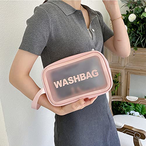 Aucuu 4 PCS Bolsas Neceser Transparente, Neceser de Aseo Transparente, Bolsa de Cosméticos Impermeable con Cremallera, Bolsas de Aseo Transparente para Baño,Viaje,Vuelo-Rosa