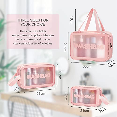 Aucuu 4 PCS Bolsas Neceser Transparente, Neceser de Aseo Transparente, Bolsa de Cosméticos Impermeable con Cremallera, Bolsas de Aseo Transparente para Baño,Viaje,Vuelo-Rosa