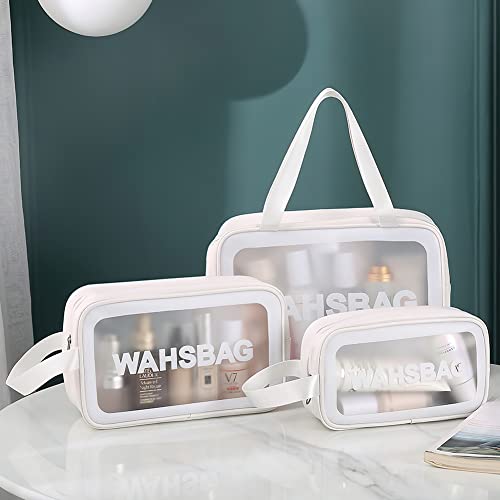 Aucuu 4 PCS Bolsas Neceser Transparente, Neceser de Aseo Transparente, Bolsa de Cosméticos Impermeable con Cremallera, Bolsas de Aseo Transparente para Baño,Viaje,Vuelo-Blanco