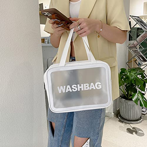 Aucuu 4 PCS Bolsas Neceser Transparente, Neceser de Aseo Transparente, Bolsa de Cosméticos Impermeable con Cremallera, Bolsas de Aseo Transparente para Baño,Viaje,Vuelo-Blanco