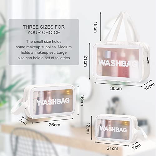 Aucuu 4 PCS Bolsas Neceser Transparente, Neceser de Aseo Transparente, Bolsa de Cosméticos Impermeable con Cremallera, Bolsas de Aseo Transparente para Baño,Viaje,Vuelo-Blanco