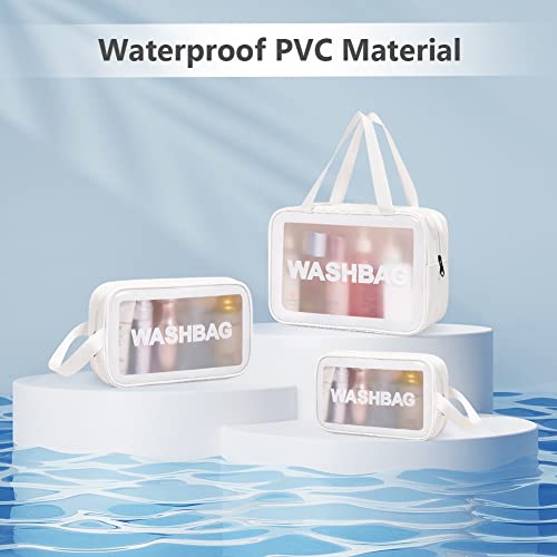 Aucuu 4 PCS Bolsas Neceser Transparente, Neceser de Aseo Transparente, Bolsa de Cosméticos Impermeable con Cremallera, Bolsas de Aseo Transparente para Baño,Viaje,Vuelo-Blanco