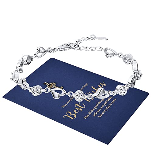 Aucuu Pulseras para Mujer, Pulsera Corazón de Cristal Blanco para Mujeres, Pulsera de Plata con Amor, Pulseras Deslizantes de Cadena Ajustable, Niñas Día de la Madre Regalo de Joyería