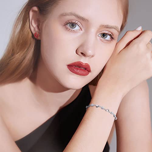 Aucuu Pulseras para Mujer, Pulsera Corazón de Cristal Blanco para Mujeres, Pulsera de Plata con Amor, Pulseras Deslizantes de Cadena Ajustable, Niñas Día de la Madre Regalo de Joyería