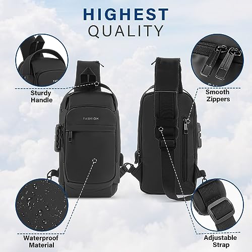 Augot Antirrobo Bolsos Cruzados, Sling Bag Bolsa de Pecho Impermeable Bolso de Hombro Bandoleras Cruzada con USB Múltiples Bolsillos para Trabajo, Motocicleta, Ciclismo, Deportes y Viajes