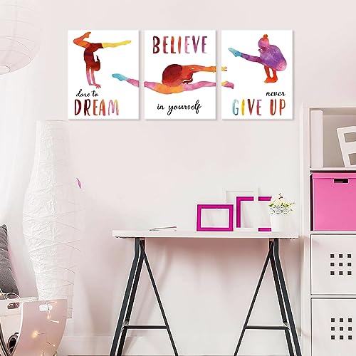 AUIAU Arte de pared enmarcado de gimnasia, cita motivacional Believe In Yourself Dance Girl decoración de dormitorio, dicho inspirador nunca te rindas, arte para decoración de gimnasio de habitación