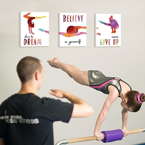 AUIAU Arte de pared enmarcado de gimnasia, cita motivacional Believe In Yourself Dance Girl decoración de dormitorio, dicho inspirador nunca te rindas, arte para decoración de gimnasio de habitación