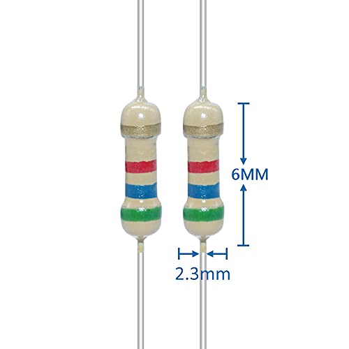 AUKENIEN 25 Valores 1250 Piezas 1/4W Kit Resistencias Electronica Electricas Película de Carbono 5% 1 2.2 3.3 10 22 47 68 100 120 150 220 330 470 560 680 1K 2K 2.2K 4.7K 5.6K 10K 22K 47K 100K 1M Ohm