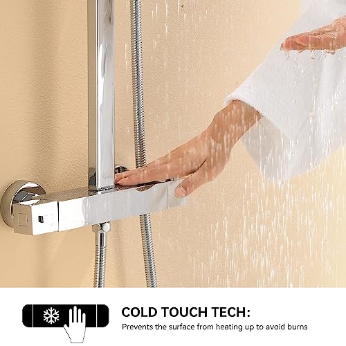 Auralum Columna Ducha Termostatica Acero Inoxidable Altura Ajustable 96-130cm, con Grifo Rociador 30x30CM