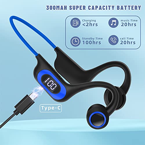 Auriculares Bluetooth de conducción ósea, auriculares deportivos con micrófono,ranura para tarjeta TF auriculares a prueba de sudor para exteriores, correr, ciclismo, conducción, gimnasio (Azul)