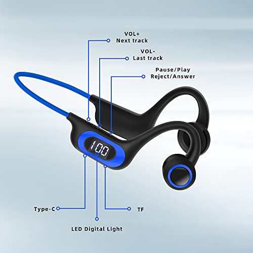 Auriculares Bluetooth de conducción ósea, auriculares deportivos con micrófono,ranura para tarjeta TF auriculares a prueba de sudor para exteriores, correr, ciclismo, conducción, gimnasio (Azul)