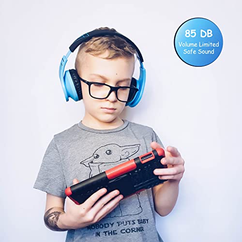 Auriculares Bluetooth para niños, PowerLocus Auriculares Inalámbricos Bluetooth de Diadema, Cascos Bluetooth con Micrófono para niñas y niños con 85DB Volumen Limitado, Auriculares Plegable, Ajustable