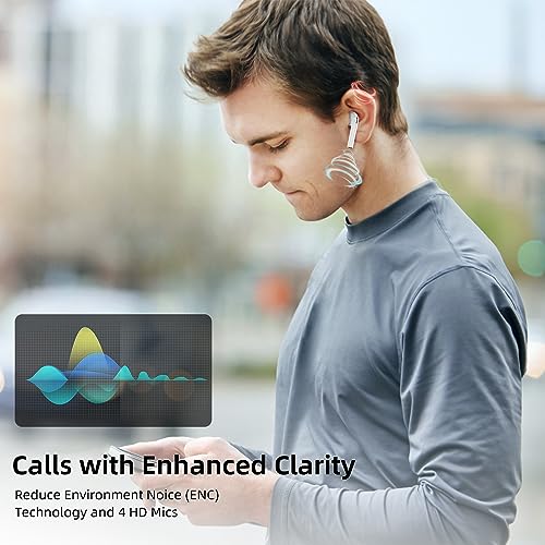 Auriculares Inalámbricos, Auriculares Bluetooth 5.3 con 4 HD Mic, HiFi Estéreo Cascos Inalambricos Bluetooth,13 mm Controlador Dinámico, Control Tactil, IP7 Impermeable 50H Cascos Inalambricos, Blanco