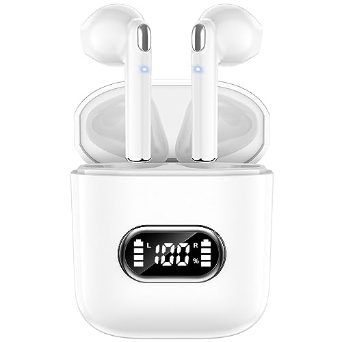 Auriculares Inalámbricos, Auriculares Bluetooth 5.3 con 4 HD Mic, HiFi Estéreo Cascos Inalambricos Bluetooth,13 mm Controlador Dinámico, Control Tactil, IP7 Impermeable 50H Cascos Inalambricos, Blanco