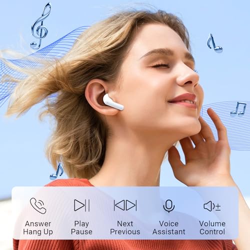 Auriculares Inalámbricos Bluetooth 5.3, Auriculares Bluetooth HiFi Estéreo, Incorporado ENC Cancelación de Ruido Control Táctil Pantalla LED Auriculares 42H Cascos Inalámbricos IP6 Impermeables Blanco