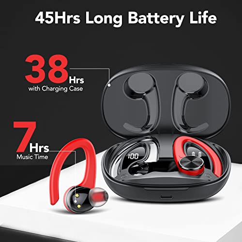 Auriculares Inalámbricos Deportivos, Auriculares Bluetooth 5.3 con Pantalla LED y micrófono, Sonido Premium, 45H de Reproducción, IPX7 Impermeable Cascos Inalambricos, para Deportes Running Workout