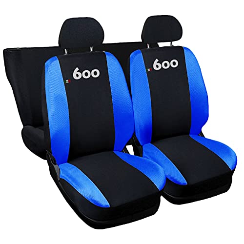 Auto Accessori Lupex - Fundas para Asientos de Coche compatibles Seicento 600, Color Negro Azul Real, Made in Italy, Delanteros y Traseros, Logo Bordado, Accesorios para Coche Interior