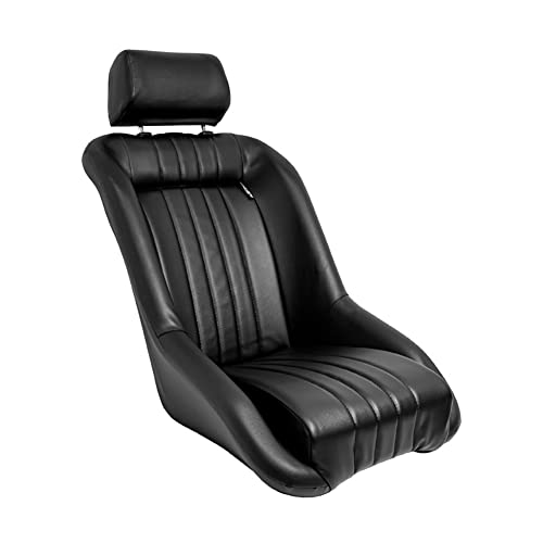 AUTO-STYLE Asiento Deportivo 'Classic' - Cuero Artificial Negro - Respaldo Fijo + Cabezal - incl. Correderas