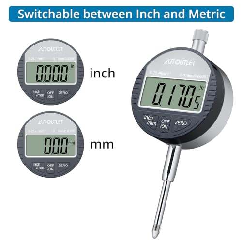 AUTOUTLET Relojes Comparadores Indicador Digital 0.01mm / 0.0005 '' Calibre Digital Medición del Dial Indicador de Prueba de Dial Indicador de Sonda 25.4mm / 1 '' Medición de Alta Precisión