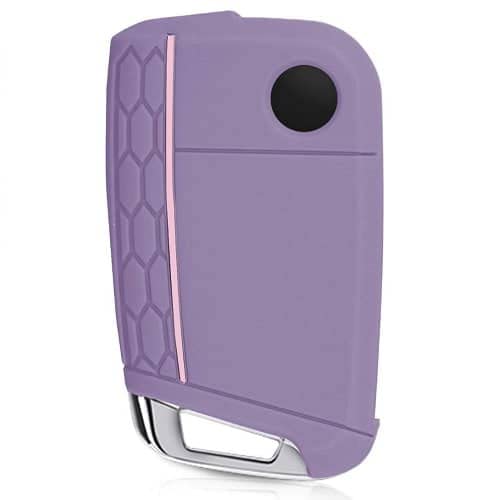 AUTOZOCO - Funda Silicona Mando Llave del Coche 3 Botones Compatible con VW, Funda TPU Compatible con Volkswagen - Proteje Llaves Compatible Grupo VAG - Violeta