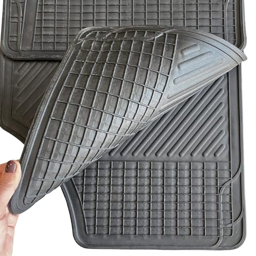 AUTOZOCO - Juego Alfombrillas de Goma Universales para Coche Negro - antideslizante - lavables - resistente - material flexible - a medida - pack de 4