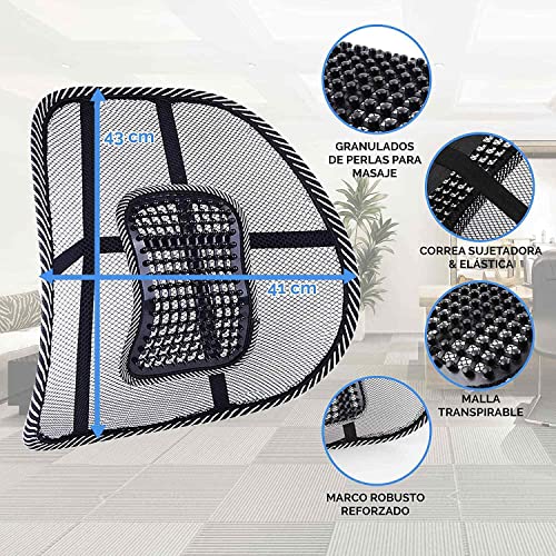 AUTOZOCO Soporte Trasero para Silla de Oficina, Cojín Lumbar Silla para Silla de Oficina o Coche, Soporte Lumbar de Malla, Alivio del Dolor Espalda Malas posturas Sentado, con Correa Elástica