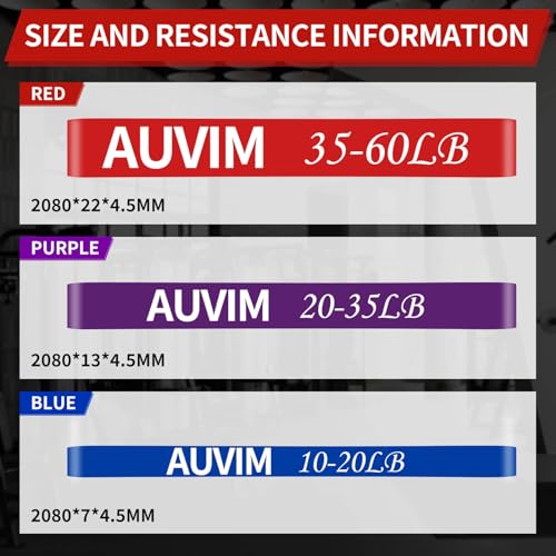 AUVIM Juego de bandas de resistencia de 3 niveles diferentes de bandas de resistencia para entrenamiento de fuerza, estiramiento, calistenia, crossfit, pilates, yoga, incluye bolsa de almacenamiento