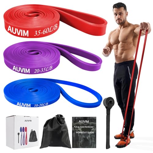 AUVIM Juego de bandas de resistencia de 3 niveles diferentes de bandas de resistencia para entrenamiento de fuerza, estiramiento, calistenia, crossfit, pilates, yoga, incluye bolsa de almacenamiento