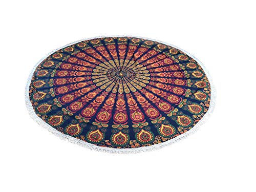 AVA Collections Tapiz redondo grande de algodón con diseño de mandala para playa, tapete Yaga para meditación y picnic [72 pulgadas] (H)