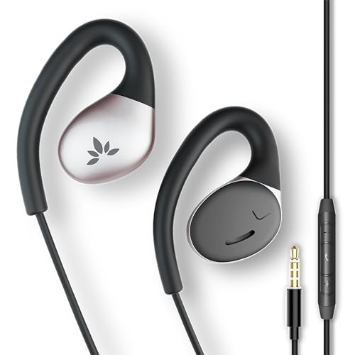 Avantree Resolve - Auriculares Abiertos con Cable y Micrófono (para Oídos Medianos y Pequeños) con Controles Integrados y Ganchos para Oídos, Escucha Envolvente, Conector AUX de 3,5 mm