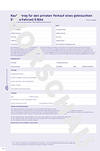 AVERY Zweckform 2257-5 Contrato de compra para la venta privada de una bicicleta eléctrica (contrato de compra de bicicletas eléctricas, formulario de 1 página en formato hoja A4 con copia, venta de