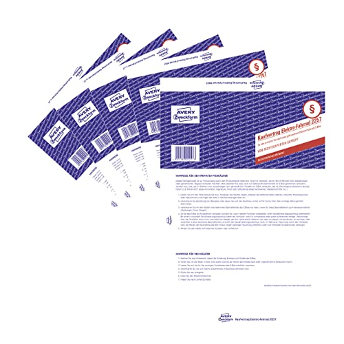 AVERY Zweckform 2257-5 Contrato de compra para la venta privada de una bicicleta eléctrica (contrato de compra de bicicletas eléctricas, formulario de 1 página en formato hoja A4 con copia, venta de
