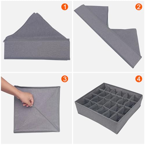 Avesteir 2 Pcs organizador ropa interior, 24 Celdas organizadores cajones calcetines, compartimento de almacenamiento bragas Plegable, para almacenar Cinturones, Bufandas, Sujetador, Corbata (Gris)