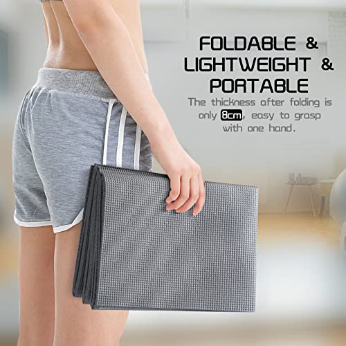 Avoalre Esterilla de Yoga Antideslizante Plegable 183x80CM, Colchoneta Yoga PVC Antideslizante 6MM de Grosor Fácil de Doblar para Fitness Ejercicio Pilates Deportes para Mujer Hombre Niño, Gris