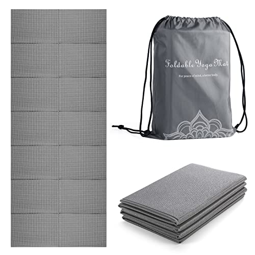 Avoalre Esterilla de Yoga Antideslizante Plegable 183x80CM, Colchoneta Yoga PVC Antideslizante 6MM de Grosor Fácil de Doblar para Fitness Ejercicio Pilates Deportes para Mujer Hombre Niño, Gris