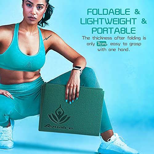 Avoalre Esterilla de Yoga Antideslizante Plegable, Colchoneta de Yoga PVC Antideslizante 5MM de Grosor Fácil de Doblar para Fitness Yoga Ejercicio Pilates Deportes, 173x61CM, Verde