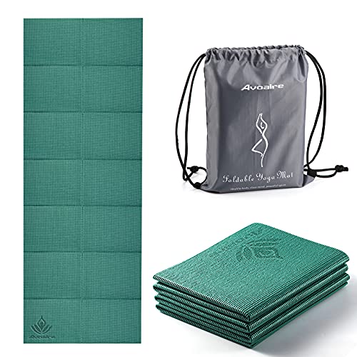 Avoalre Esterilla de Yoga Antideslizante Plegable, Colchoneta de Yoga PVC Antideslizante 5MM de Grosor Fácil de Doblar para Fitness Yoga Ejercicio Pilates Deportes, 173x61CM, Verde