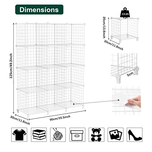 AWTATOS Estante de Almacenamiento de Cubos de Alambre, 12 Cubos, Organizador de Cubos de Almacenamiento modulares, Estante de Alambre de Hierro Multiuso, Estante para Sala de Estar, hogar, Blanco