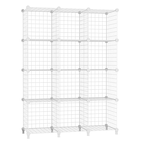 AWTATOS Estante de Almacenamiento de Cubos de Alambre, 12 Cubos, Organizador de Cubos de Almacenamiento modulares, Estante de Alambre de Hierro Multiuso, Estante para Sala de Estar, hogar, Blanco