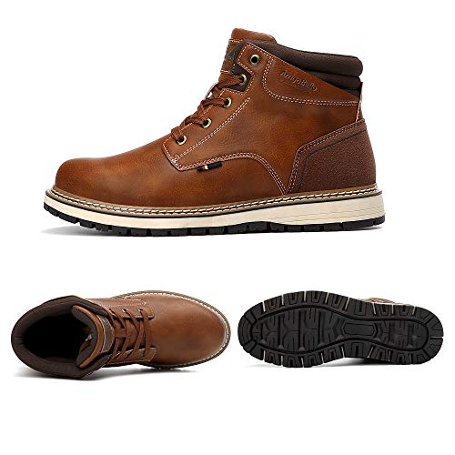 AX BOXING Botas Hombre Invierno Comodos Piel Botines Antideslizante Botas Montaña Aire Libre Zapatos Invierno 41-46 EU (A_Marrón sin pelusa, 45 EU)