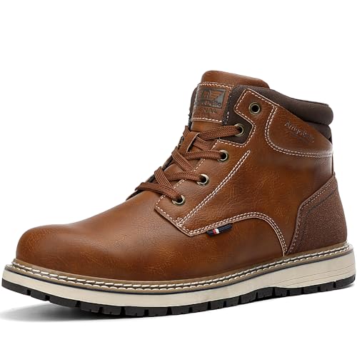 AX BOXING Botas Hombre Invierno Comodos Piel Botines Antideslizante Botas Montaña Aire Libre Zapatos Invierno 41-46 EU (A_Marrón sin pelusa, 45 EU)