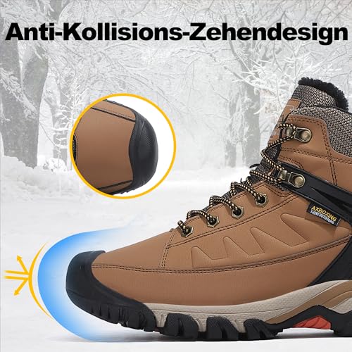 AX BOXING Botas Hombre Invierno Forradas Calientes Botas Montaña Antideslizante Botas Trekking Aire Libre Botines Botas Nieve 41-46 EU(C_Marrón Con Forro de Cálido, 43 EU)